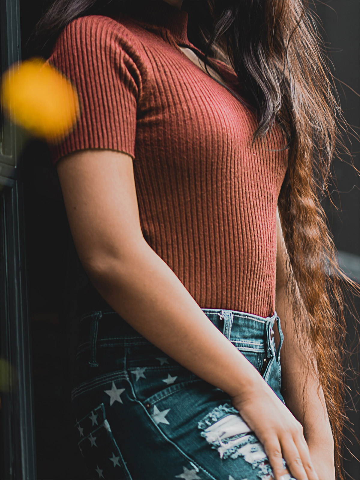 Ribbed copper slim fit Tee