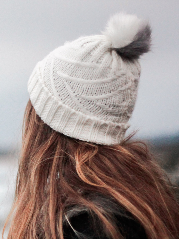 Product Knitted white pompom cap Image